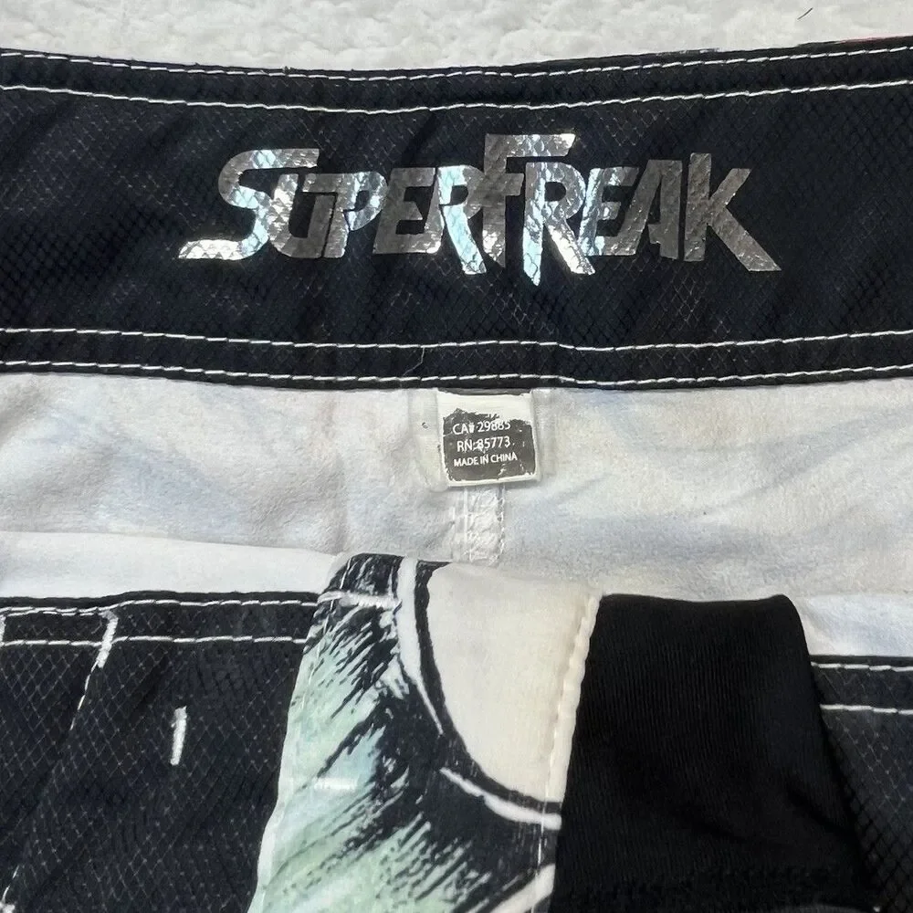 VTG O’Neill Board Shorts Mens 38 Super Freak Tattoo Skull AOP Surfer Y2K Grunge
